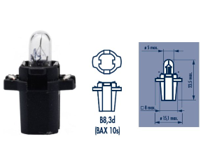 Лампа приборной панели 1.2W BAX8,3s/1.35 NARVA Лампа 12V BAX 1.2W BAX8.3s/1.35 черный патрон.