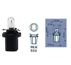 Лампа приборной панели 1.2W BAX8,5d/2  NARVA Лампа 12V BAX 1.2W BAX8.5d/2 черный патрон.