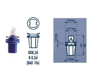 Лампа приборной панели 1.2W BAX8,5d/1.5 NARVA Лампа 12V BAX 1.2W BAX8.5d/1.5 голубой патрон.