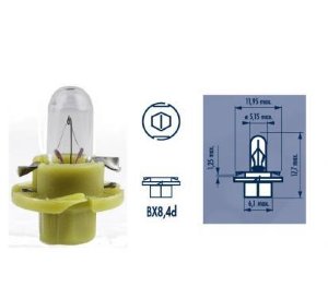 Лампа приборной панели 1.3W BX8,4d  NARVA Лампа 12V BAX 1.3W BX8.4d оливковый зеленый патрон.