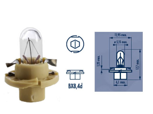 Лампа приборной панели 1.5W BX8,4d  NARVA Лампа 12V BAX 1.5W BX8.4d бежевый патрон.