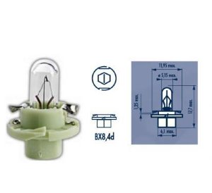 Лампа приборной панели 2.0W BX8,4d NARVA Лампа 12V BAX 2.0W BX8.4d светло-зеленый патрон.