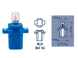 Лампа приборной панели 2.0W BAX8,3s/1.5 NARVA Лампа 12V BAX 2.0W BX8.3d/1.5 голубой патрон.