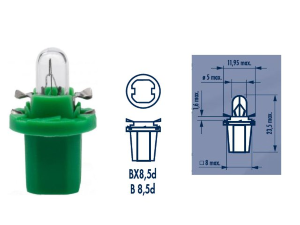 Лампа приборной панели 2.0W BAX8,5d/2 NARVA Лампа 12V BAX 2.0W BAX8.5d/2 зеленый патрон.
