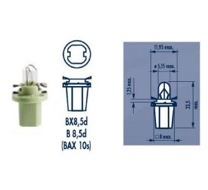 Лампа приборной панели 2.0W B8,5d NARVA Лампа 12V BAX 2.0W B8.5d зеленый патрон.
