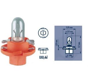 Лампа приборной панели 1.1W BX8,4d NARVA Лампа 12V BAX 1.1W BX8.4d оранжевый патрон.