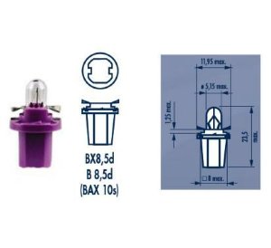 Лампа приборной панели 0.4W BX8,5d NARVA Лампа 12V BAX 0.4W BX8.5d фиолетовый патрон.